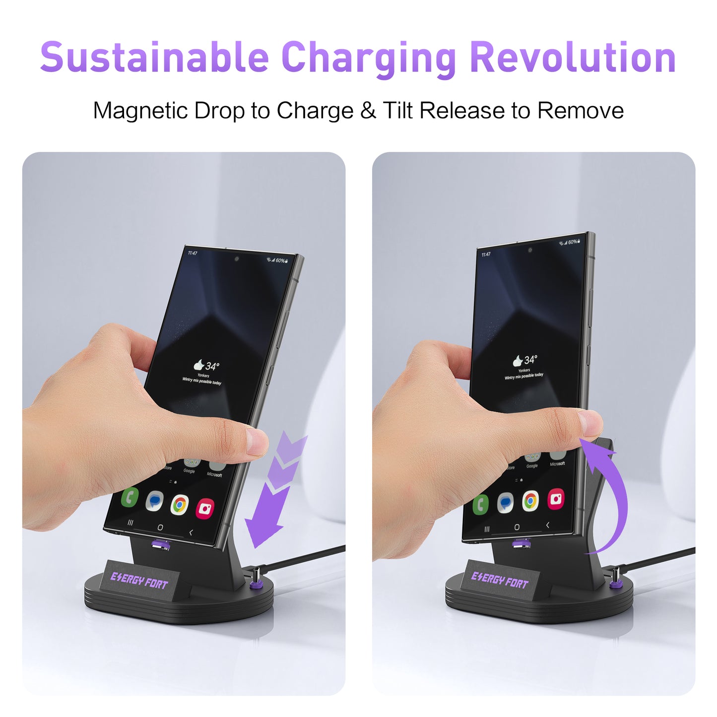 EnergyFort 240W Magnetic Fast Charging Dock for upright magnetic wired charging - additional usage image