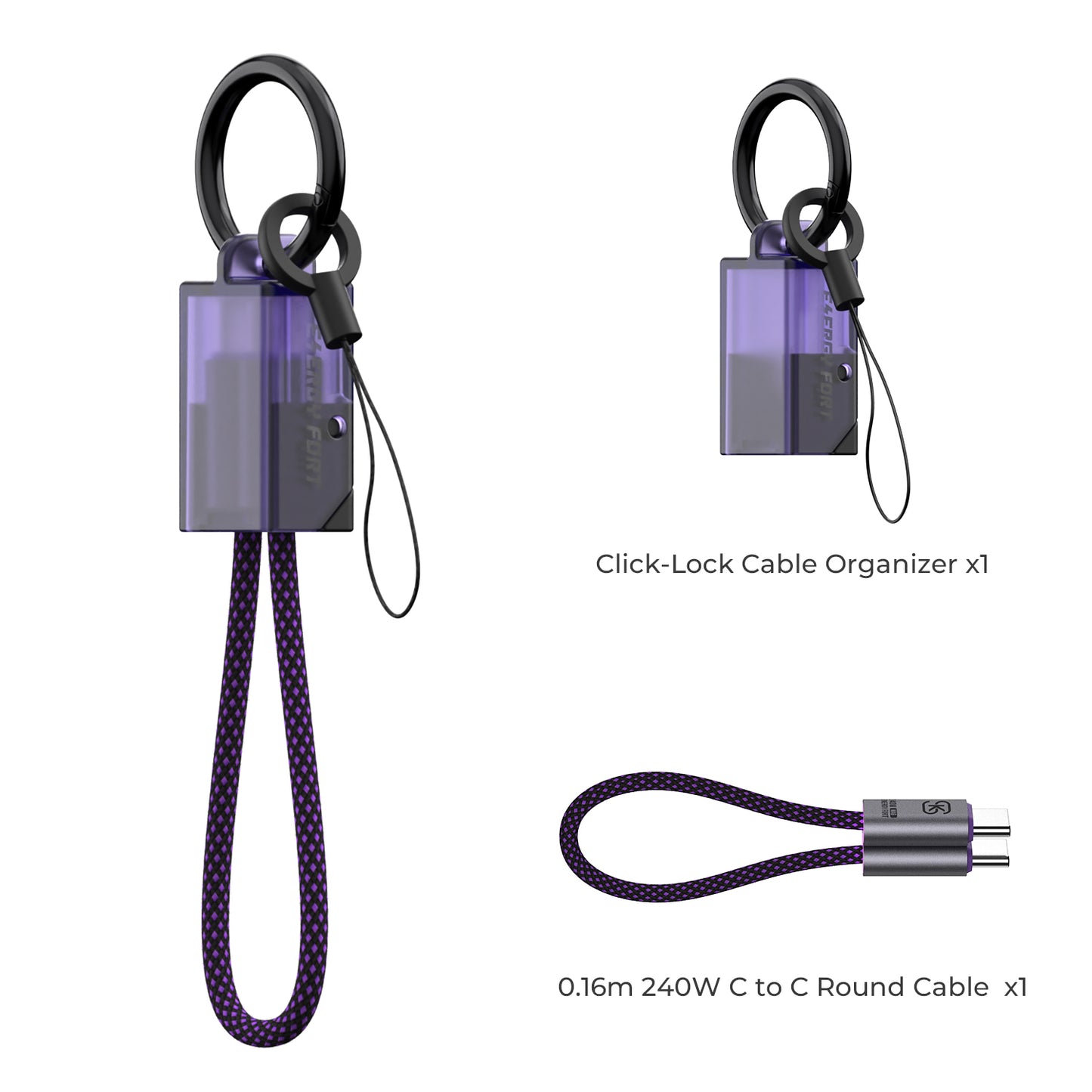 EnergyFort Click-Lock 240W USB-C Short Cable Organizer Set