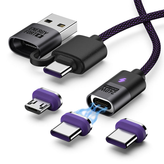 EnergyFort dual-input magnetic 240W USB-C cable with USB-A adapter