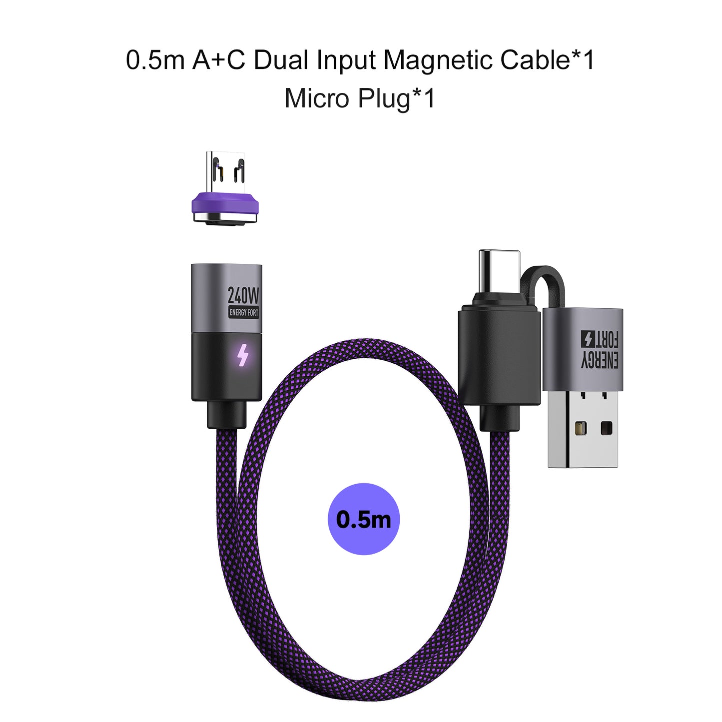 EnergyFort Magnetic 240W USB-C Cable with USB-A + USB-C Input