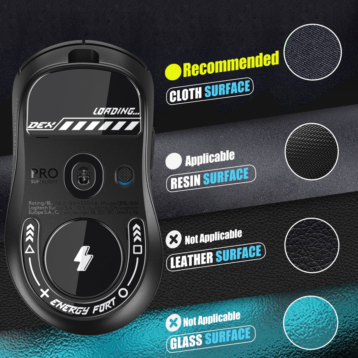 EnergyFort Glass Mouse Skates for Logitech G PRO X SUPERLIGHT 2 DEX | Gaming Mouse Feet