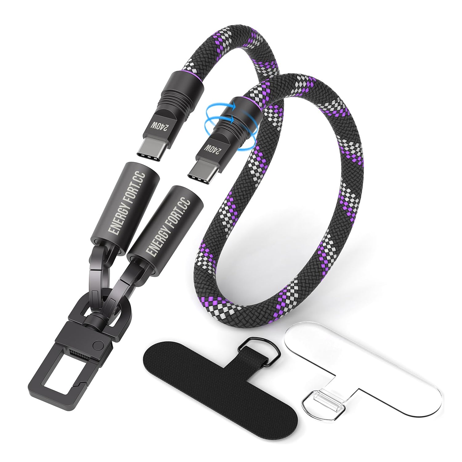 EnergyFort SnapLoop 240W USB-C Wrist Strap Charging Cable for wrist carry and short USB-C charging - main product image