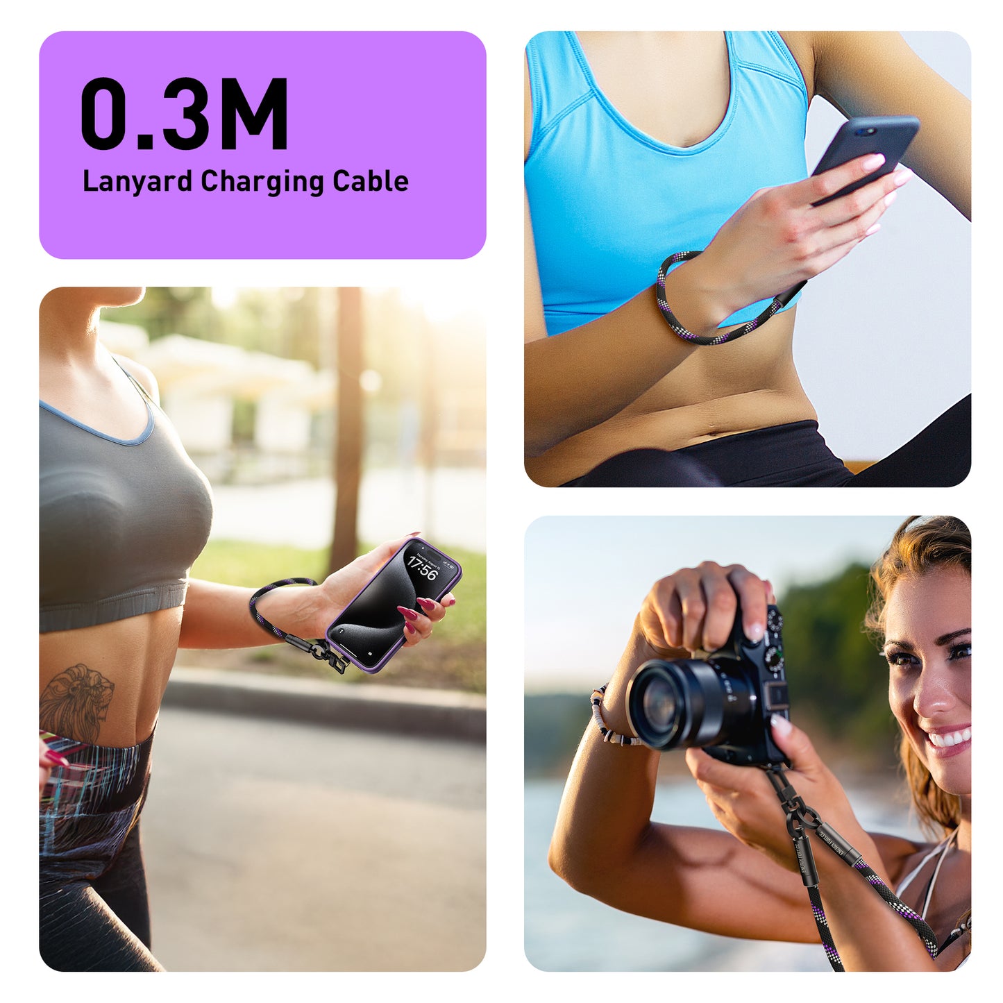 EnergyFort SnapLoop 240W USB-C Wrist Strap Charging Cable for wrist carry and short USB-C charging - usage scene image