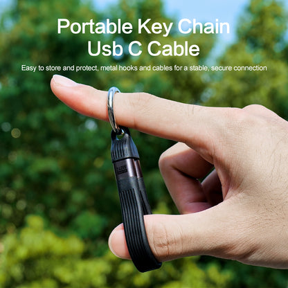 Portable USB-C cable carried by its keychain clip ring