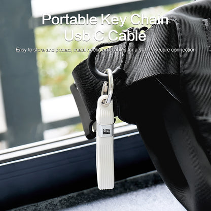 USB-C keychain cable connected to nearby devices