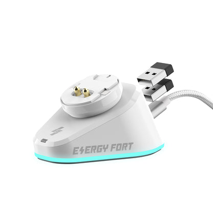 EnergyFort Mouse Charging Dock package contents with USB-A to USB-C cable and manual