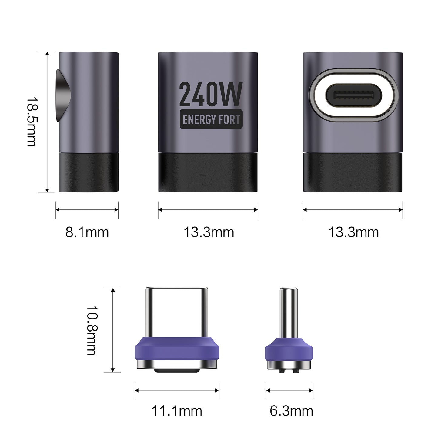 EnergyFort 240W Magnetic 90° Right-Angle USB-C Adapter for magnetic wired USB-C connection - connector detail image
