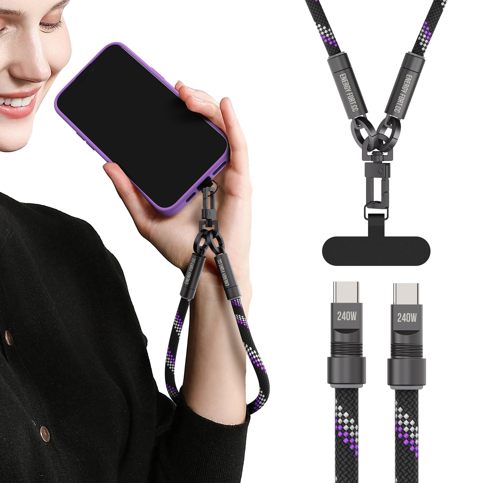EnergyFort SnapLoop 240W USB-C Wrist Strap Charging Cable for wrist carry and short USB-C charging - feature image