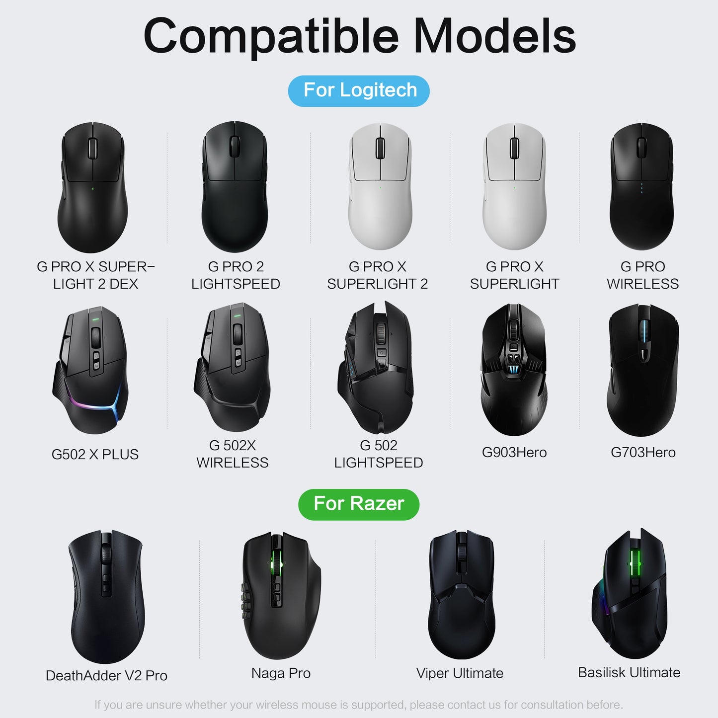 EnergyFort Mouse Charging Dock compatible mouse models based on internal testing