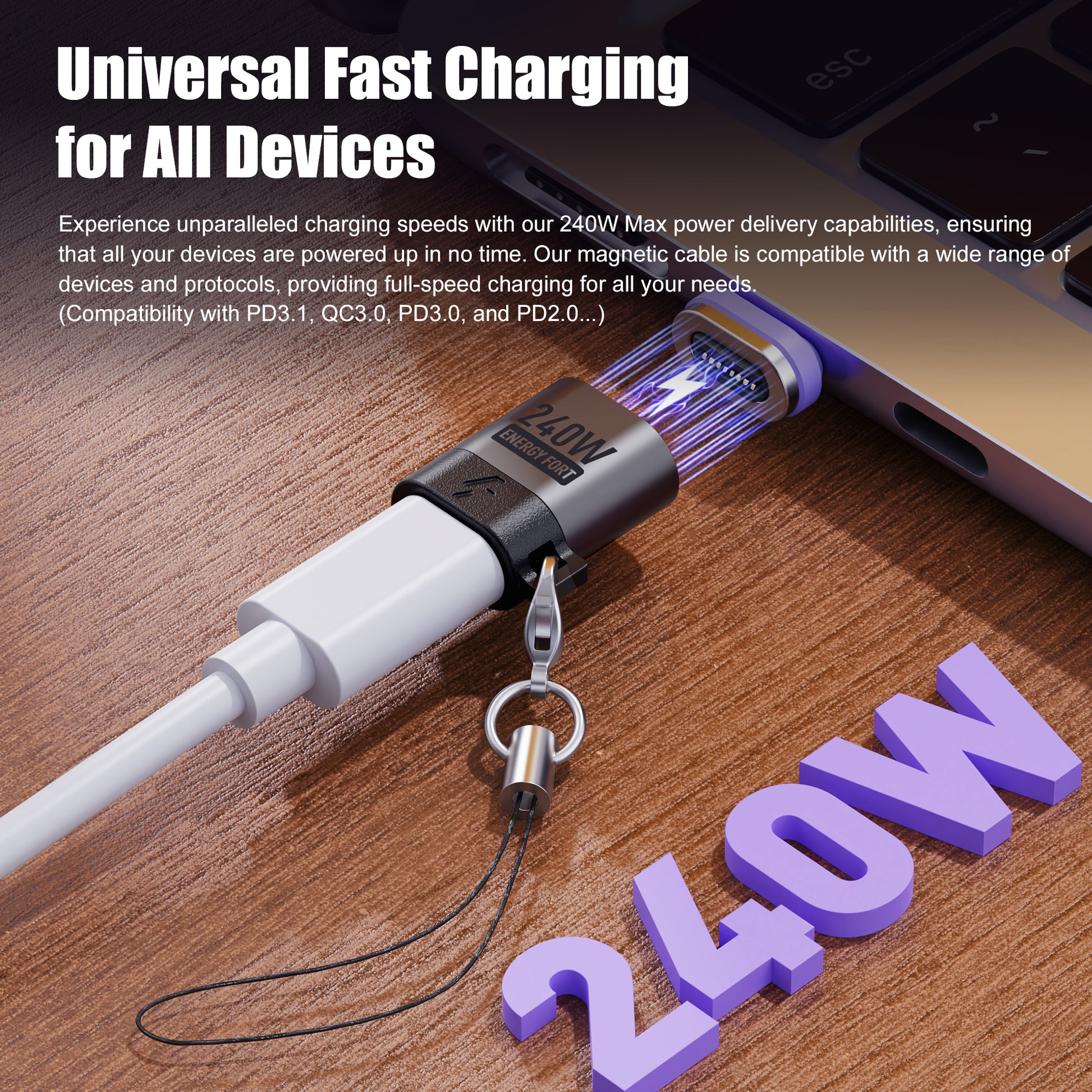 EnergyFort 240W USB-C Magnetic Adapter for USB-C Devices for magnetic wired USB-C connection - feature image