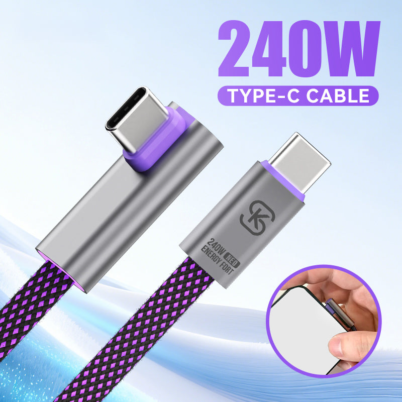 EnergyFort L-shaped USB-C cable arranged to show its flexible braided design