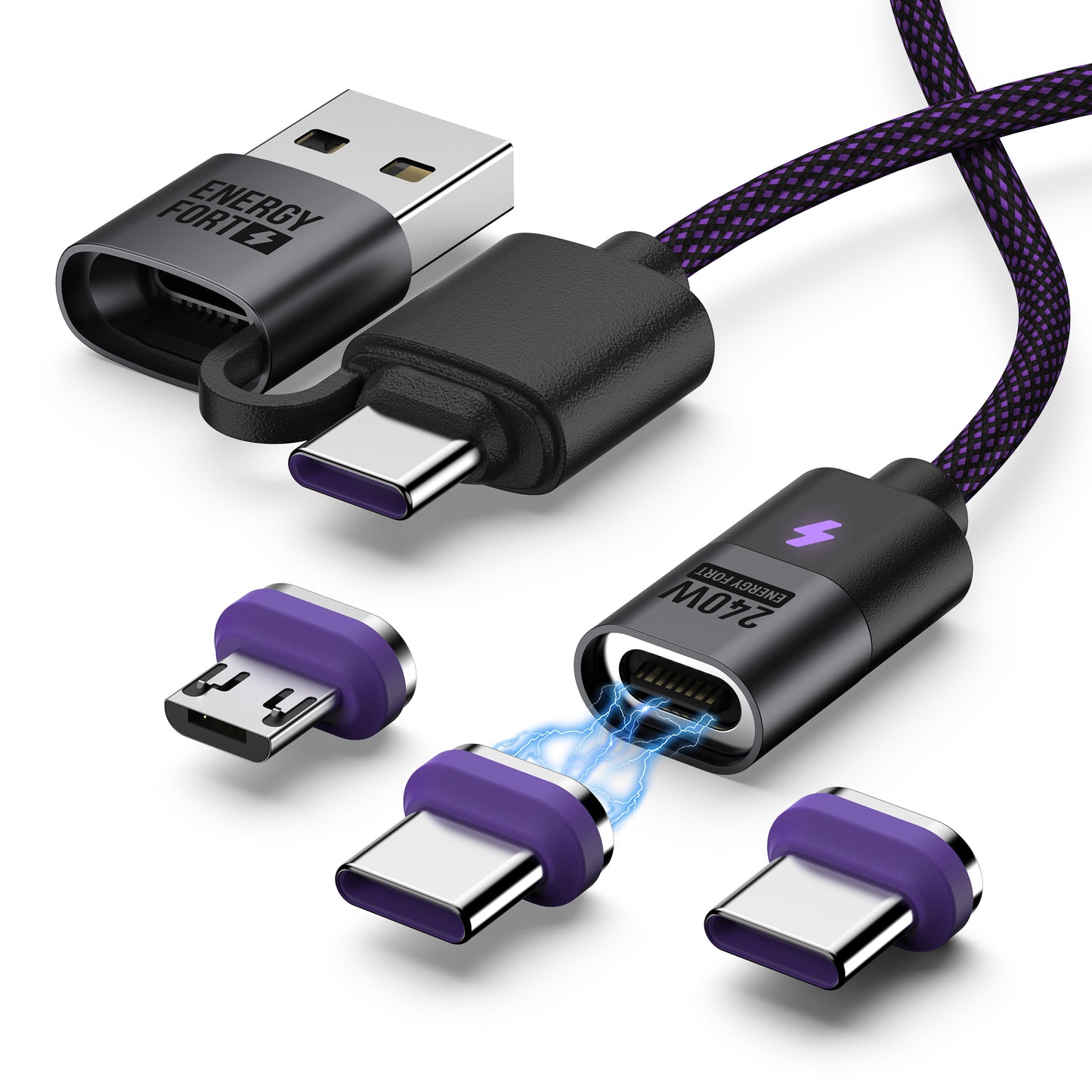EnergyFort Magnetic 240W USB-C Cable with USB-A + USB-C Input for magnetic wired charging - main product image