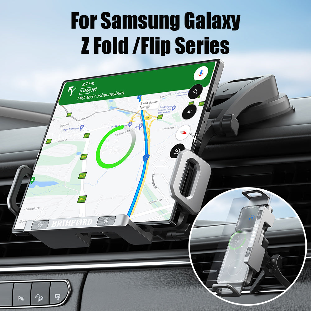 Galaxy Z Fold and Z Flip phone mounting positions in a car