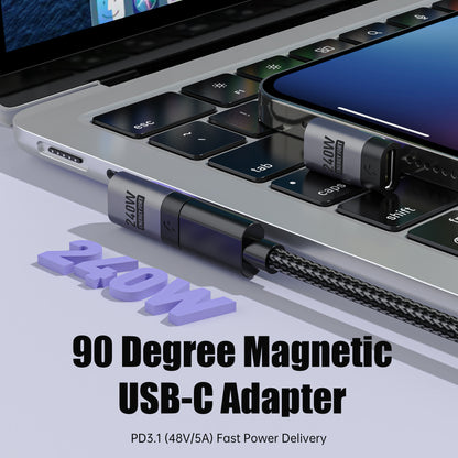 EnergyFort 240W Magnetic 90° Right-Angle USB-C Adapter for magnetic wired USB-C connection - charging setup image