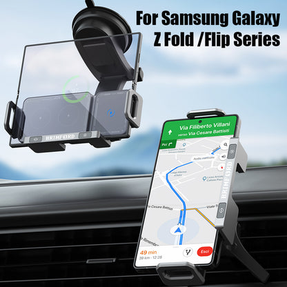 Wireless car phone mount with foldable and standard phone orientations