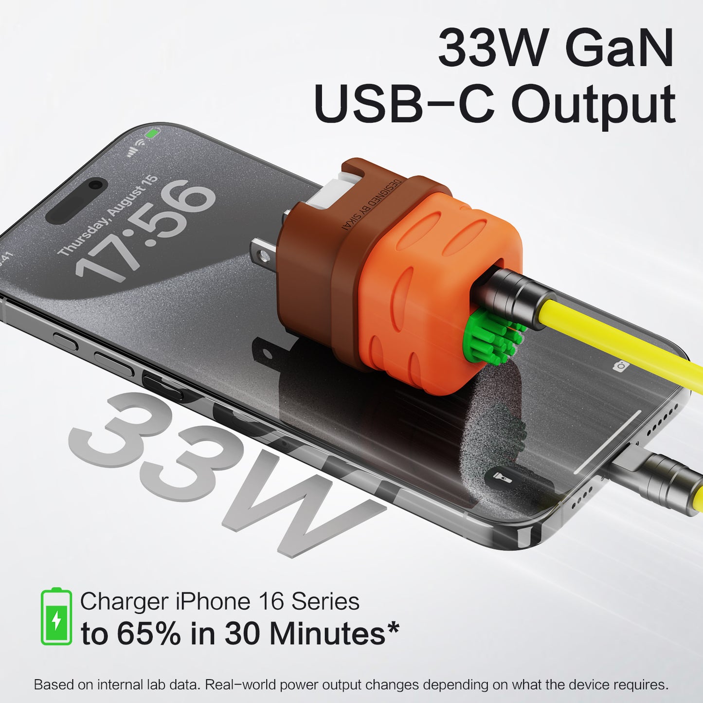 EnergyFort 33W GaN USB-C Charger with Cute Silicone Cover for everyday USB-C charging - charging setup image