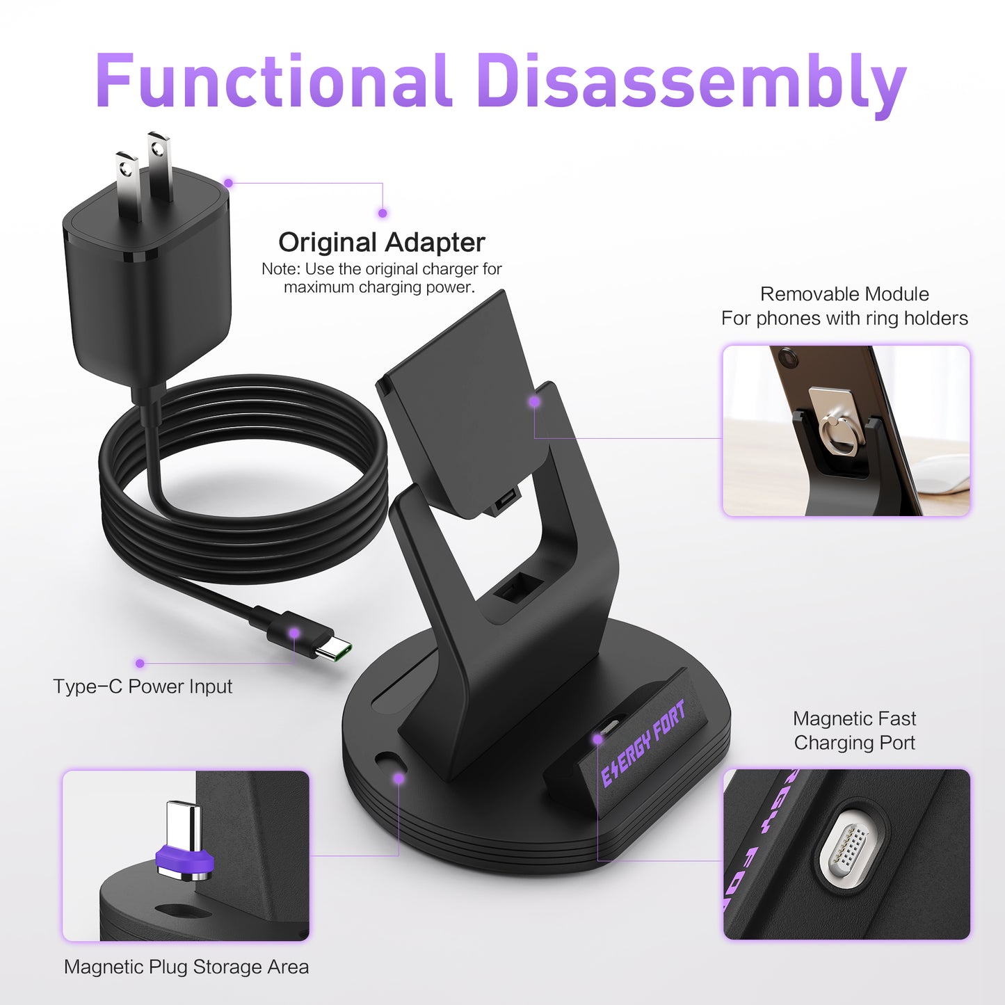 EnergyFort 240W Magnetic Fast Charging Dock for upright magnetic wired charging - connector detail image