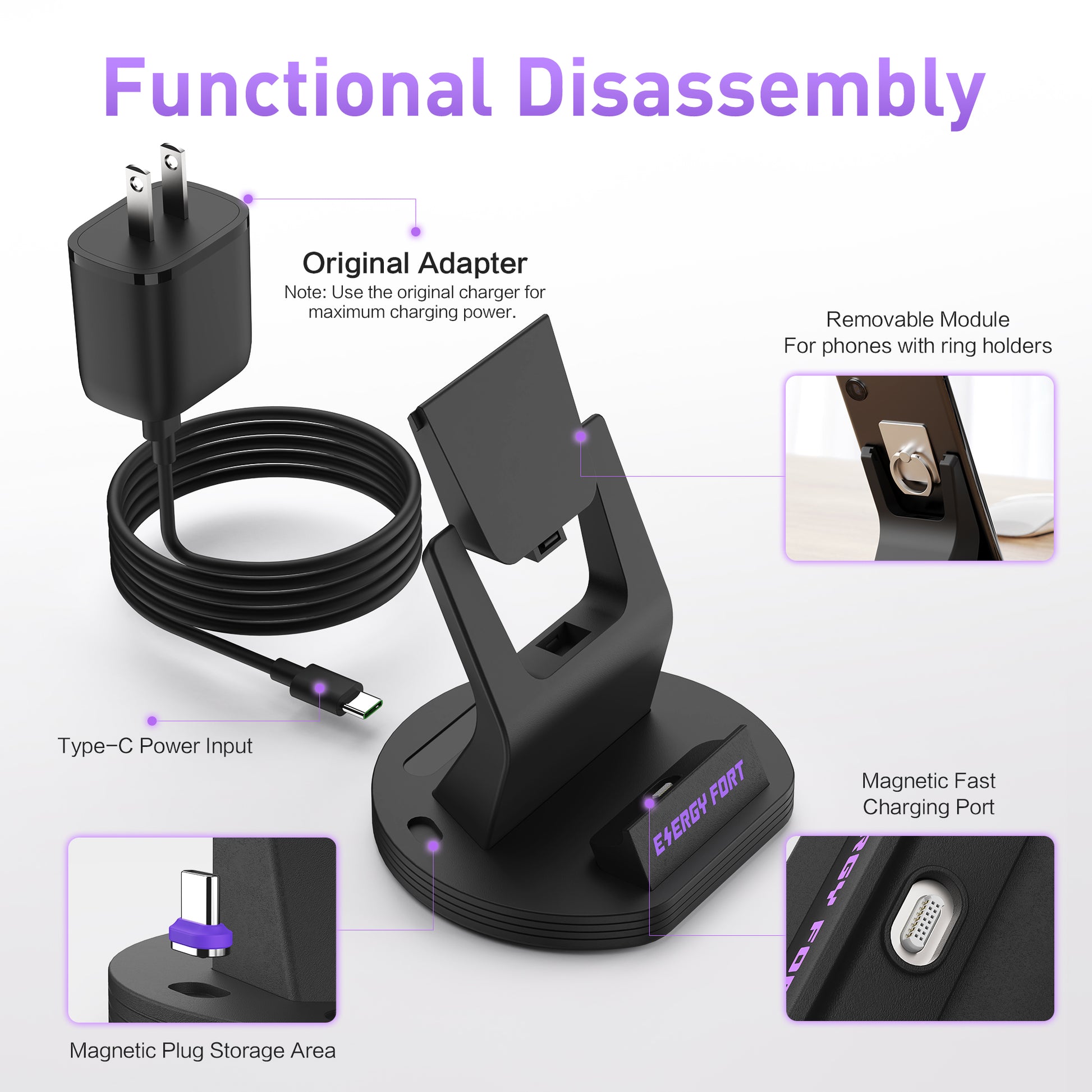 EnergyFort 240W Magnetic Fast Charging Dock for upright magnetic wired charging - connector detail image