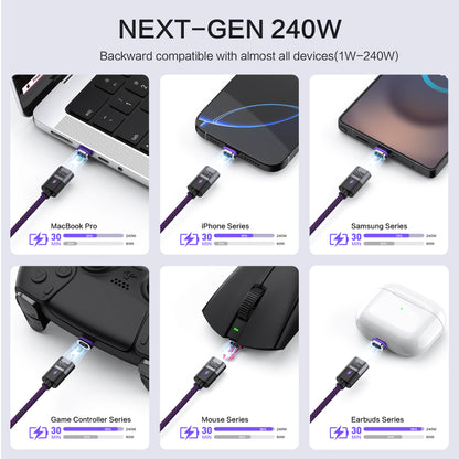 EnergyFort 240W USB-C Magnetic Fast Charging Cable for magnetic wired charging - angle view image