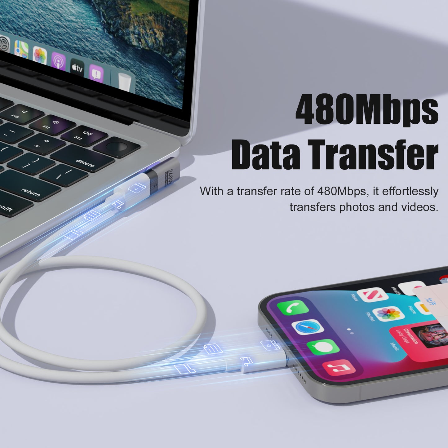 EnergyFort 240W Magnetic 90° Right-Angle USB-C Adapter for magnetic wired USB-C connection - usage scene image
