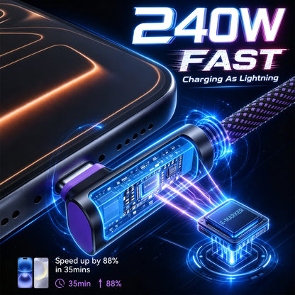 EnergyFort 240W L-Shaped USB-C Cable — 1.2m / 1.8m