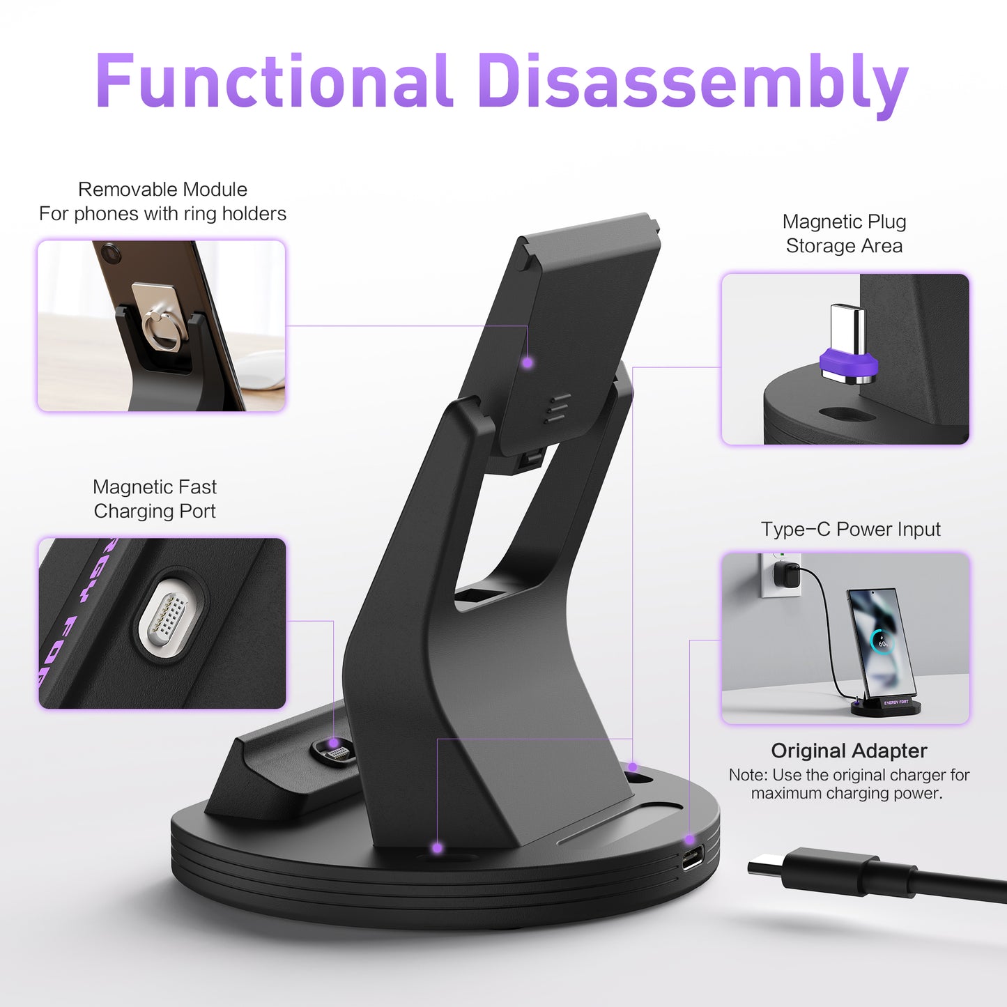 EnergyFort 240W Magnetic Fast Charging Dock for upright magnetic wired charging - lifestyle image