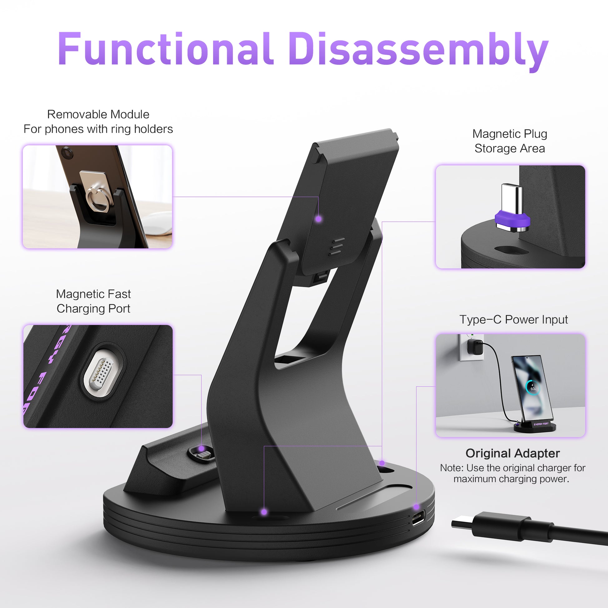 EnergyFort 240W Magnetic Fast Charging Dock for upright magnetic wired charging - lifestyle image