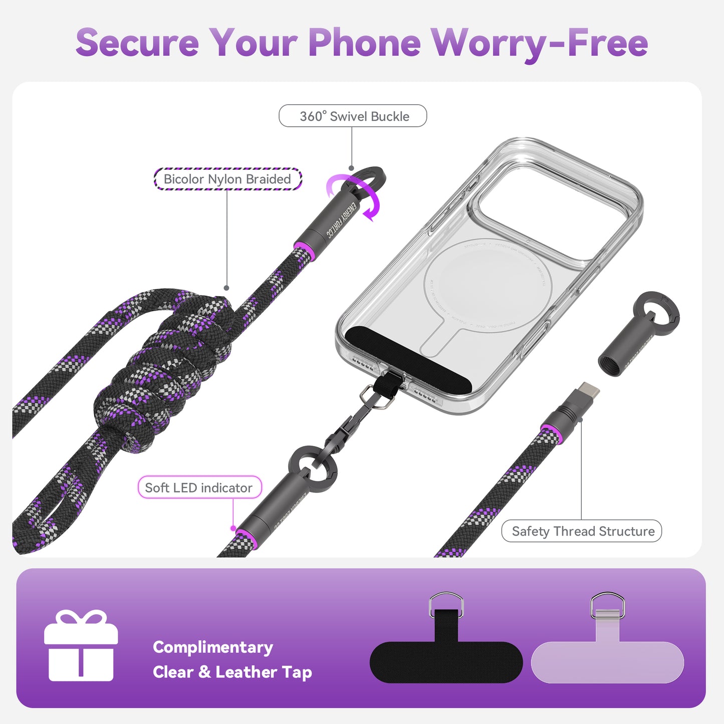 EnergyFort SnapLoop 240W USB-C Neck & Crossbody Charging Cable for neck and crossbody carry - product packaging or accessory image