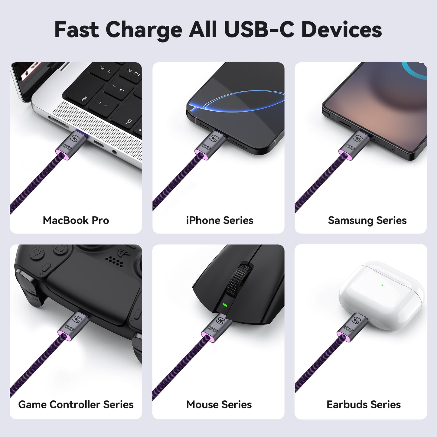 EnergyFort 240W USB-C to USB-C Fast Charging Cable with braided USB-C cable design - product packaging or accessory image