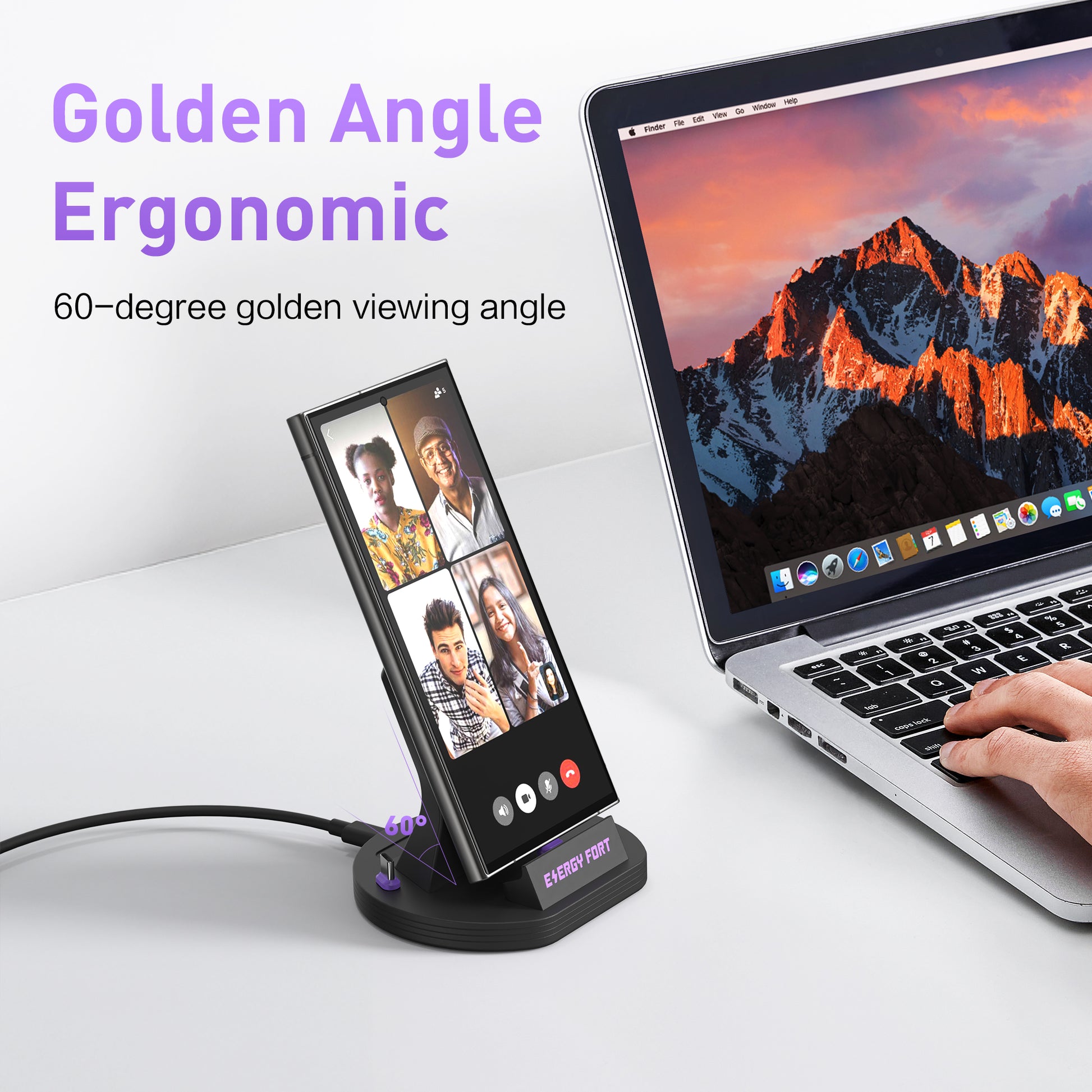EnergyFort 240W Magnetic Fast Charging Dock for upright magnetic wired charging - charging setup image
