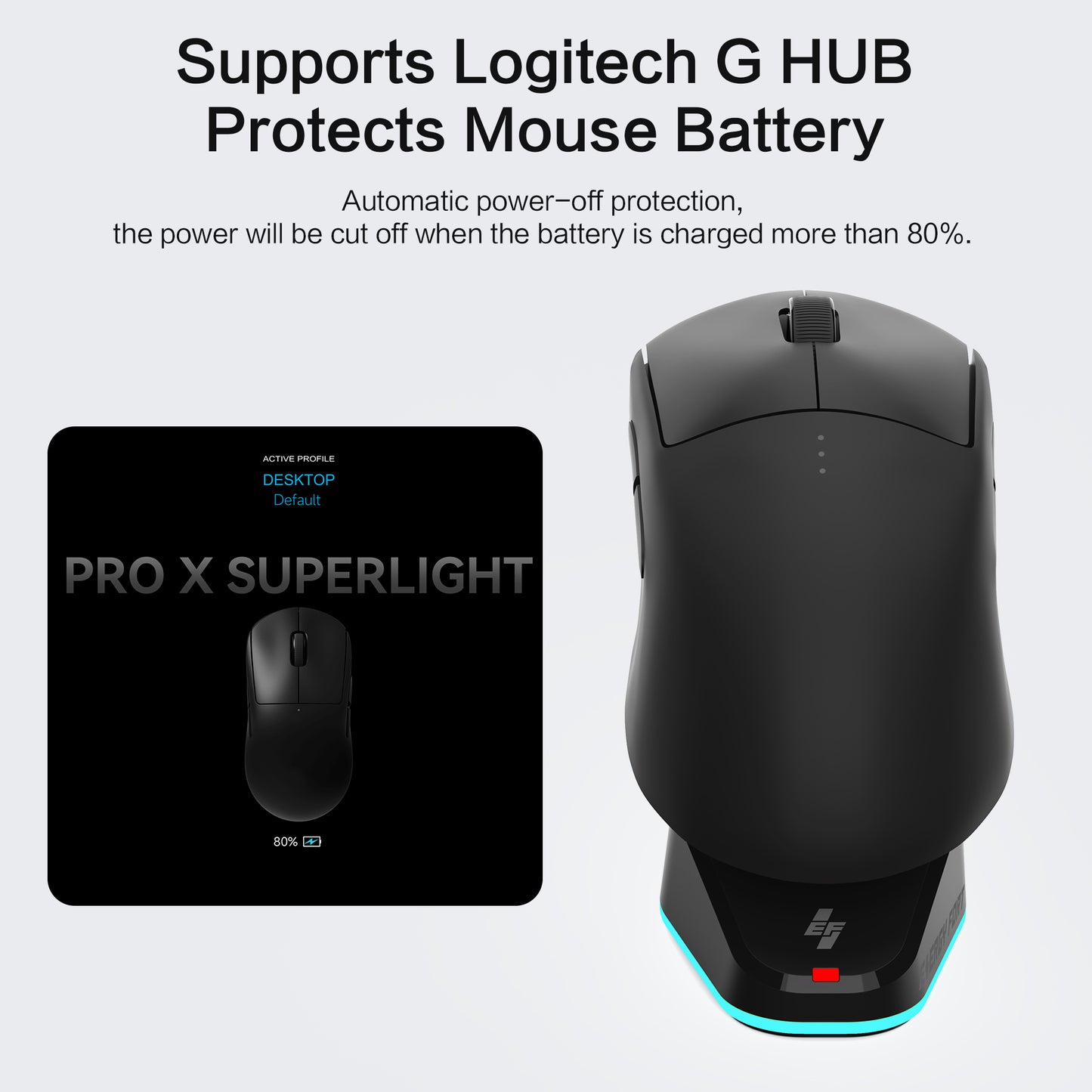EnergyFort Mouse Charging Dock features with RGB lighting and USB 2.0 hub ports