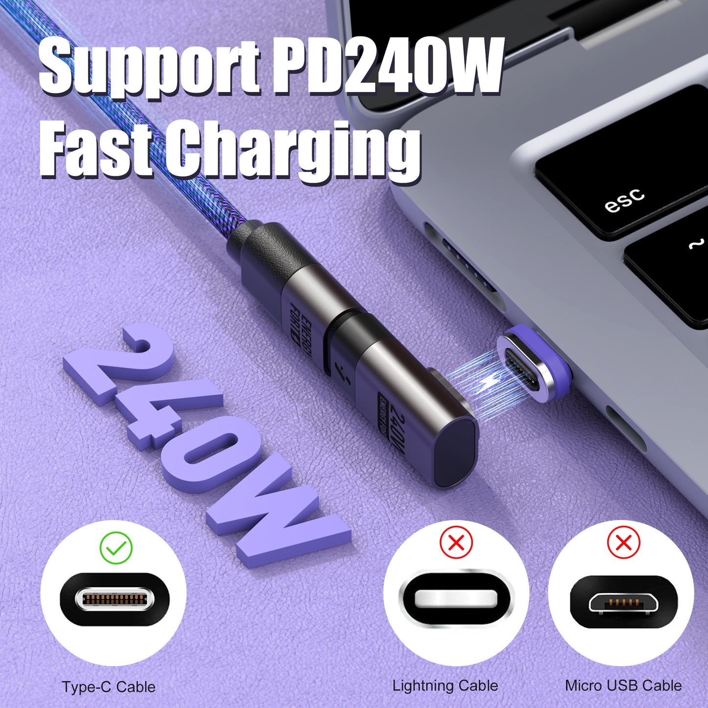 EnergyFort 240W Magnetic 90° Right-Angle USB-C Adapter for magnetic wired USB-C connection - detail image