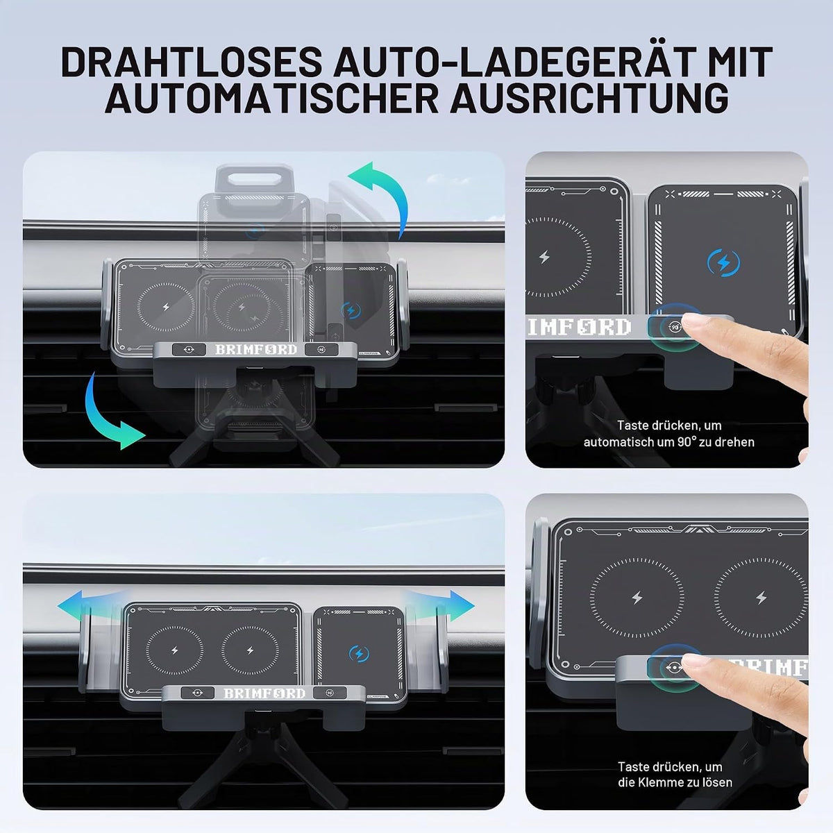 Vent-clip and suction-cup mounting options for the wireless car charger