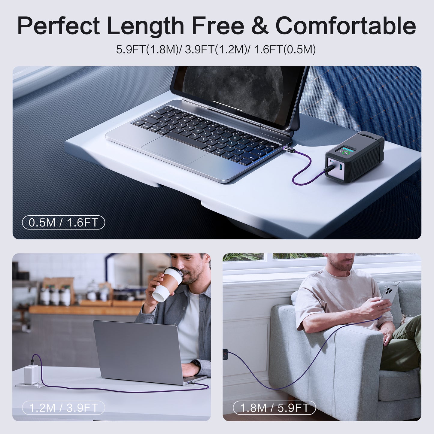 EnergyFort 240W USB-C Magnetic Fast Charging Cable for magnetic wired charging - lifestyle image