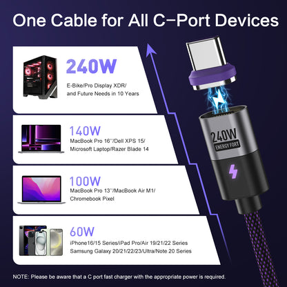 EnergyFort Magnetic 240W USB-C Cable with USB-A + USB-C Input for magnetic wired charging - detail image