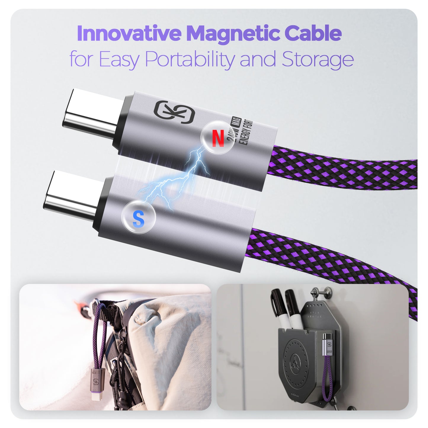 EnergyFort ClickClip 240W Magnetic Snap Short USB-C to USB-C Cable for magnetic wired charging - connector detail image