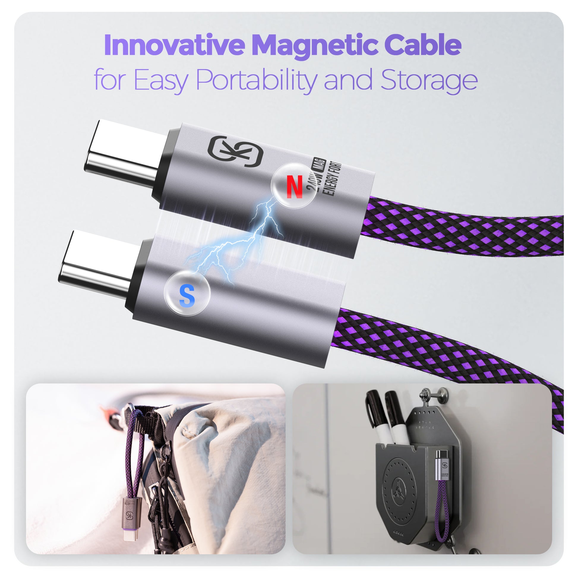 EnergyFort ClickClip 240W Magnetic Snap Short USB-C to USB-C Cable for magnetic wired charging - connector detail image