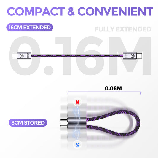 EnergyFort ClickClip 240W Magnetic Snap Short USB-C to USB-C Cable for magnetic wired charging - detail image