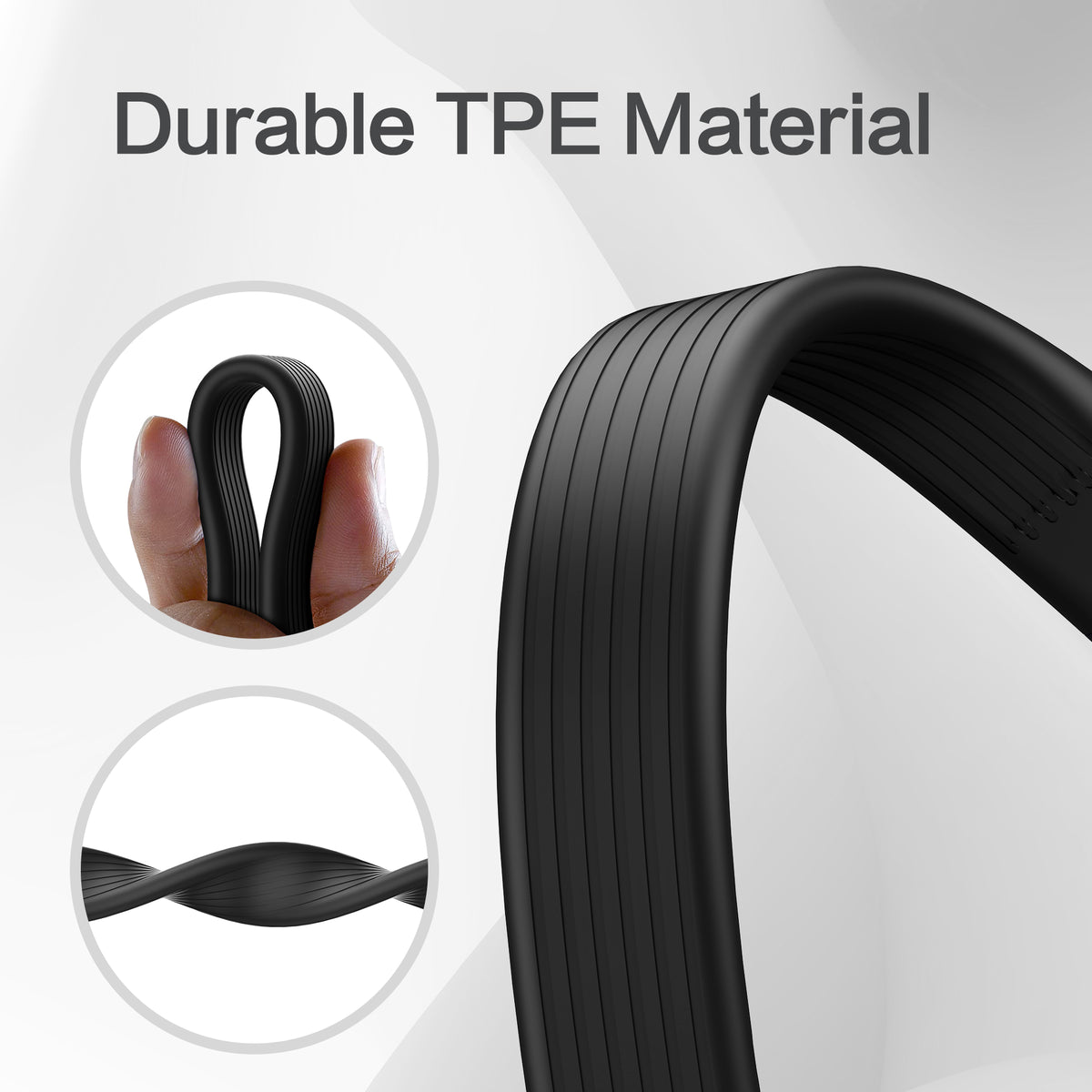 Flat TPE cable profile and USB-C connector detail
