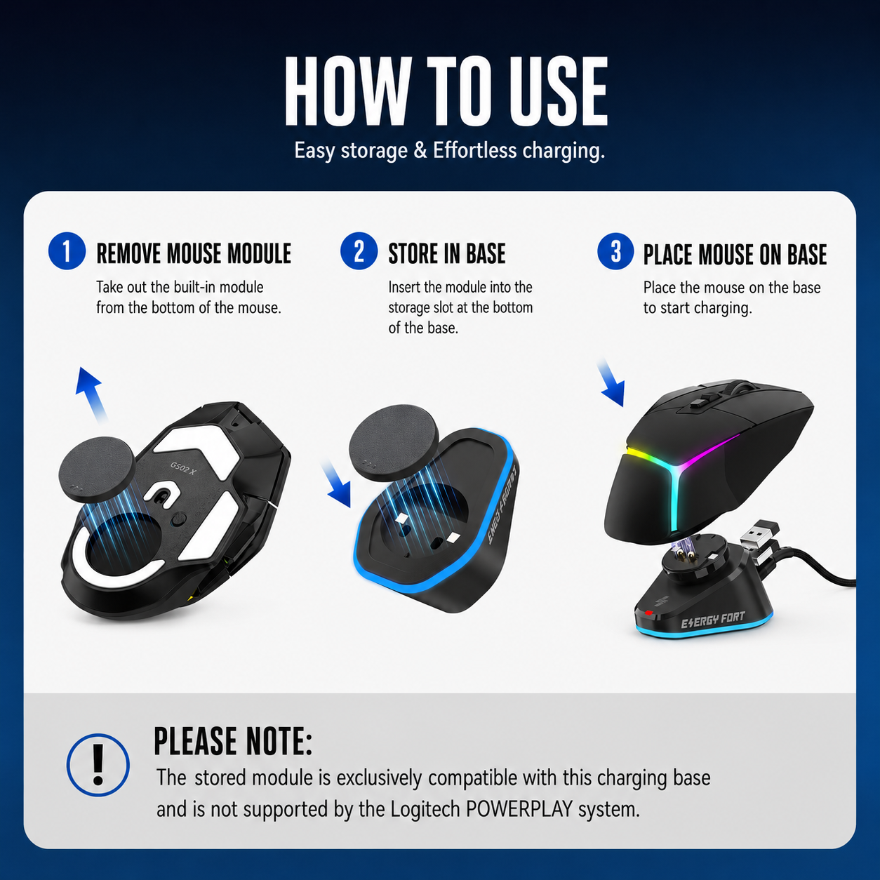 EnergyFort Mouse Charging Dock for Logitech and Razer Wireless Mice - black dock