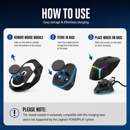 EnergyFort Mouse Charging Dock for Logitech and Razer Wireless Mice - black dock