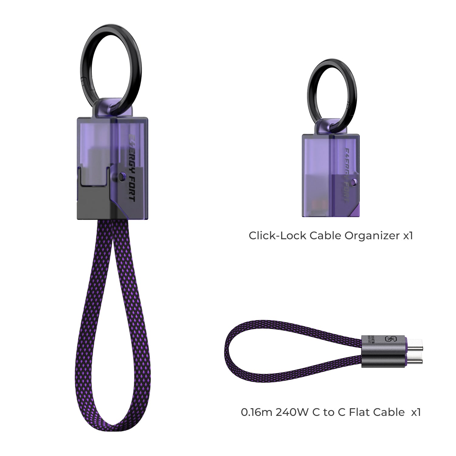 EnergyFort Click-Lock 240W USB-C Short Cable Organizer Set for cable carry and storage - additional product image