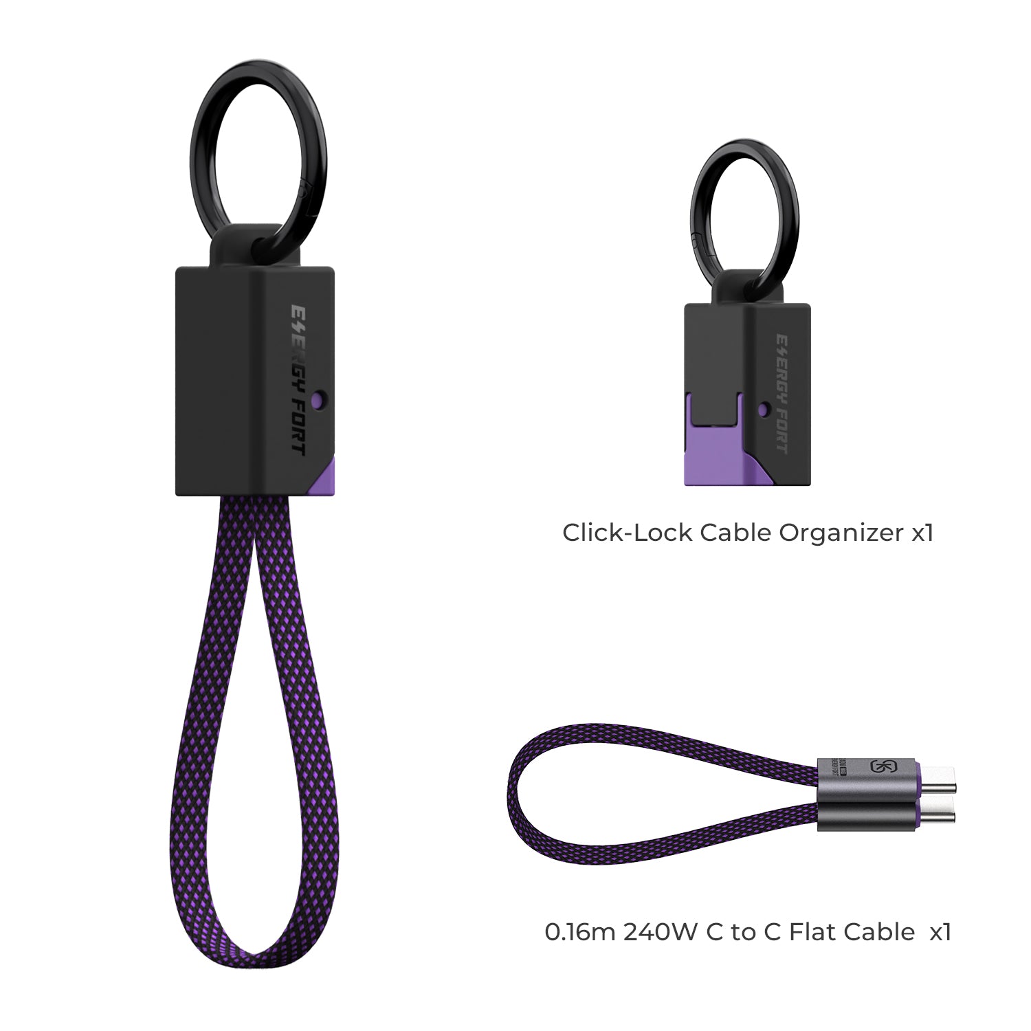 EnergyFort Click-Lock 240W USB-C Short Cable Organizer Set for cable carry and storage - additional detail image