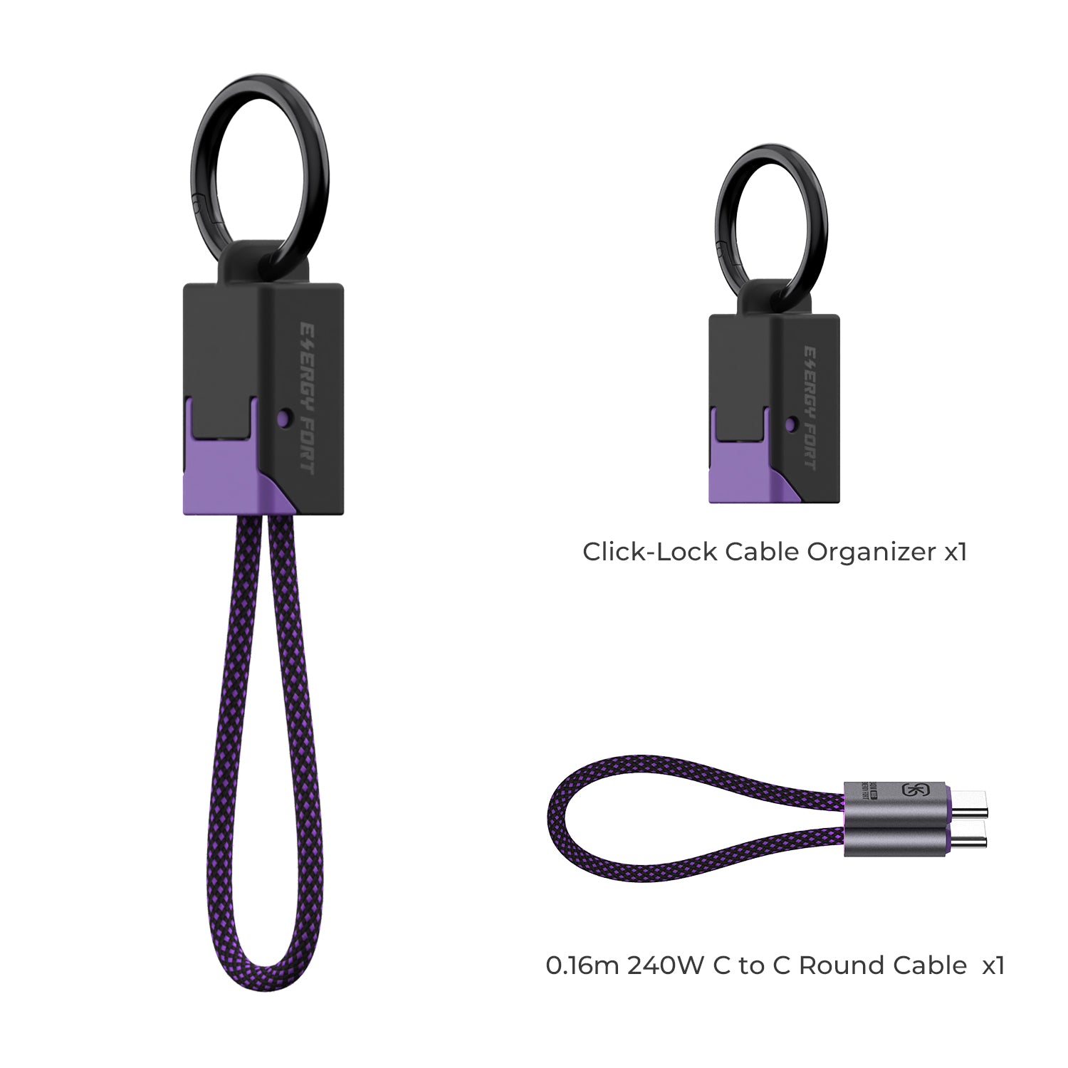 EnergyFort Click-Lock 240W USB-C Short Cable Organizer Set for cable carry and storage - additional product view