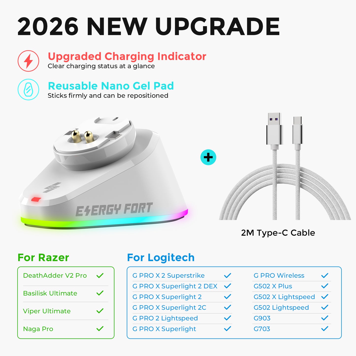EnergyFort Mouse Charging Dock for Logitech and Razer Wireless Mice