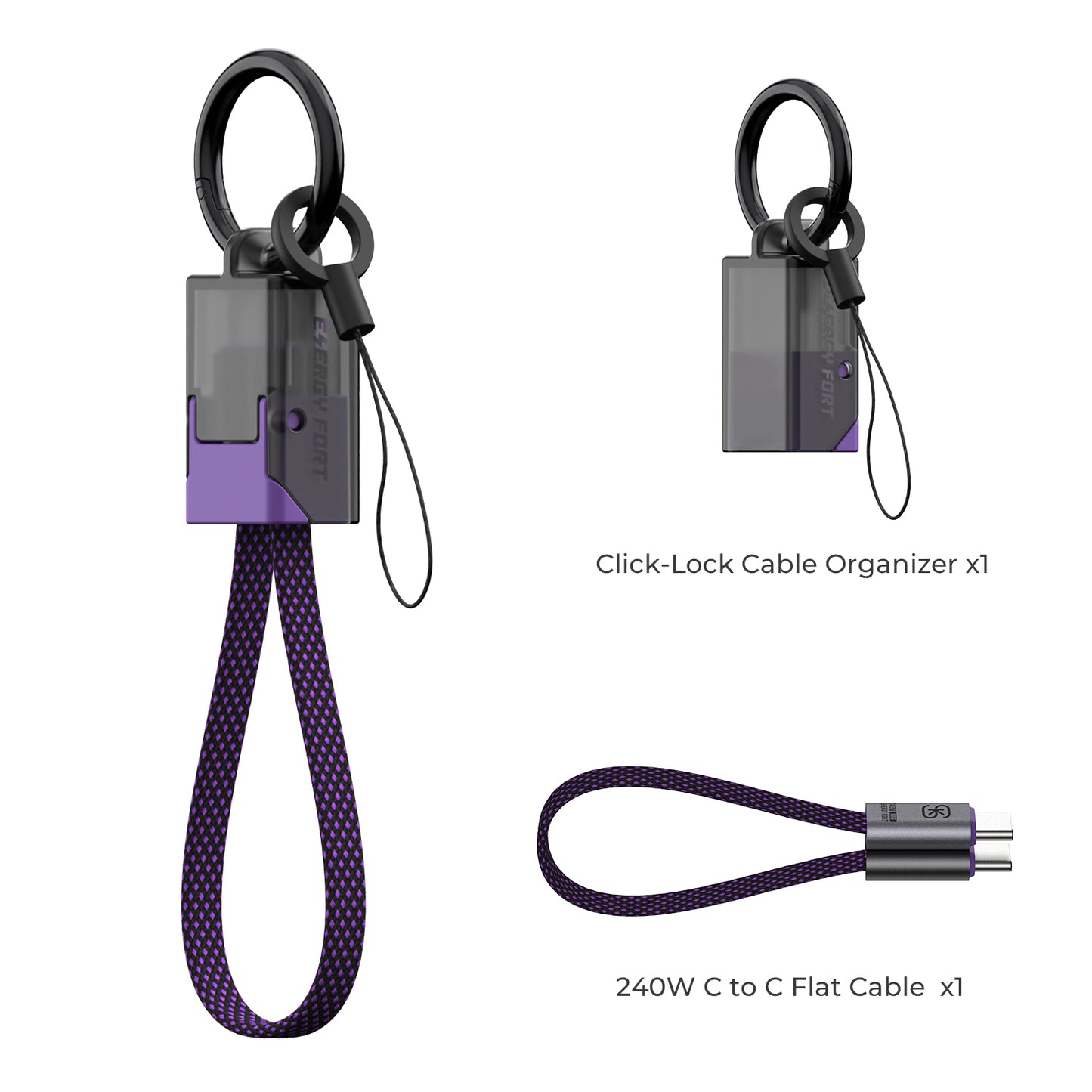 EnergyFort Click-Lock 240W USB-C Short Cable Organizer Set