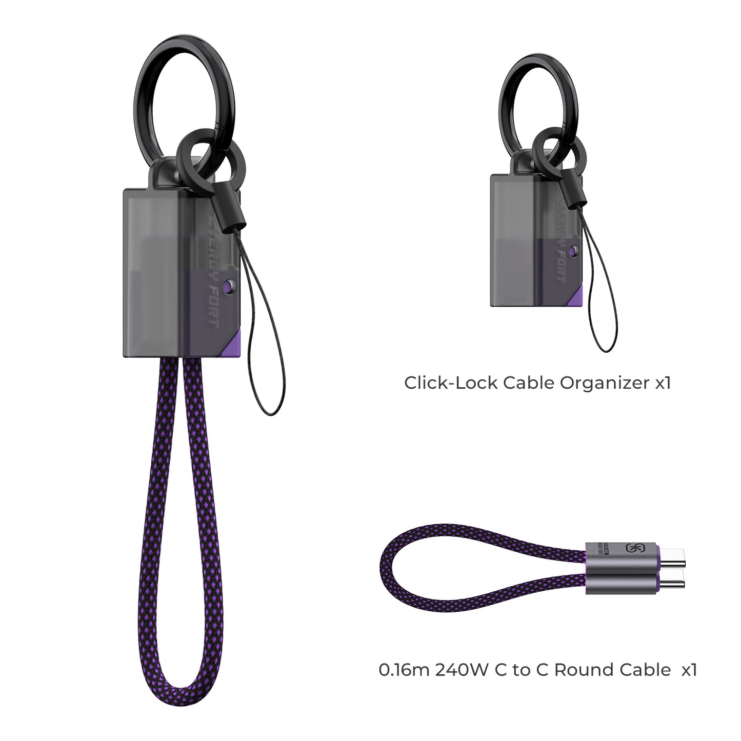 EnergyFort Click-Lock 240W USB-C Short Cable Organizer Set