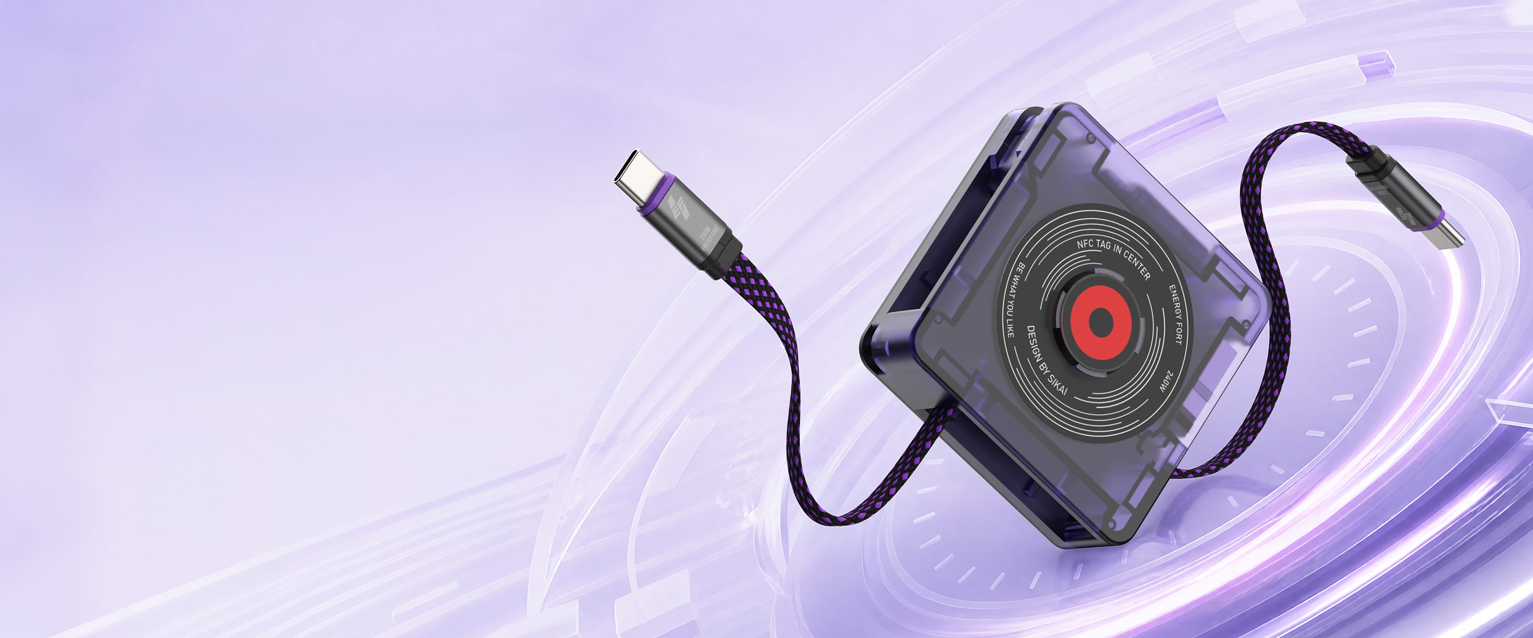 EnergyFort DISC Series retractable 240W USB-C charging cable
