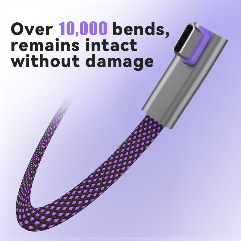 EnergyFort black and purple braided USB-C cable with straight and L-shaped plugs