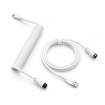 White coiled aviator keyboard cable without weighted bar, USB-A to USB-C